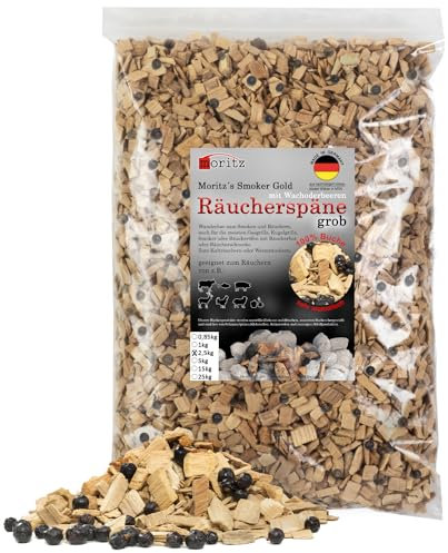 Moritz 2,5 kg virutas para ahumar Haya con enebro Grueso 6-12 mm ahumar I ahumar en frío Pescado Carne Salchicha Queso Verduras también para Barbacoa I Asar harina para ahumar