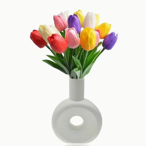 12x Künstliche Bunte Tulpen | Tulpenstrauß | Blumenstrauss | Ostern Frühling Seidenblumen | 32cm Länge | Sehen aus wie echt (OHNE Vase, ohne Deko)