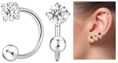 Winzige 3mm Birthstone Ohrringe für Frauen Teenager Mädchen kleine Huggie Hälfte Hoop winzige Knorpel hypoallergene Ohrstecker Schraube Ohrringe (Silber, 4-Weißer Topas)