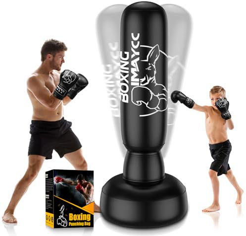 IMAYCC Fristående boxningsväska, uppgraderad förtjockad 180 cm PVC-boxningssäck för vuxna barn, tung stående boxningssäck, kickboxningsväskor för Muay Thai, mamma, boxningsträning, sandsäck fitness.
