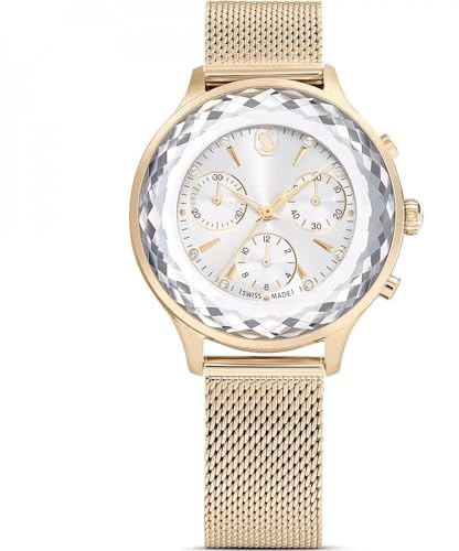 Swarovski Nova Chrono Watch, Swiss-Made Wristwatch with Metal Bracelet Strap in a Champagne Gold-Tone Finish, Part of The Nova Chrono Collection