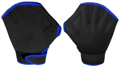 PATIKIL Webbed Swimming Gloves, 1 Pair Swim Gloves Aquatic Fitness Water Resistance Aerobics Gloves for Women and Men Swimming Diving, Black/Blue, S