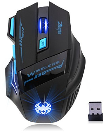 zelotes Wireless Mouse,4 Adjustable DPI,7 Buttons,Ergonomic Design,Energy-saving,2.4GHz with USB receiver,Optical Portable Mouse for PC,Mac,Laptop,Black