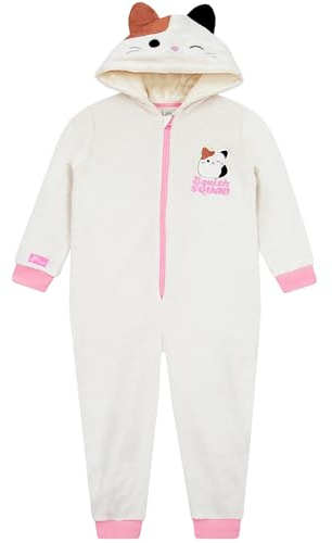 Squishmallows Chat Surpyjama Fille | Combinaison Enfant Polaire | Grenouillere Enfant | Pyjama Chaud | Blanc 6-7 Ans