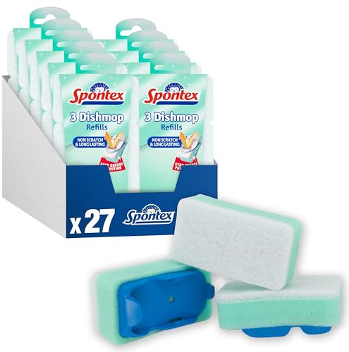 Spontex Dishmop Refills Non-Scratch | Strong Replacement Sponge Heads for Washing Up Brush | Sponge Scourer for Efficient Cleaning | 27 Count