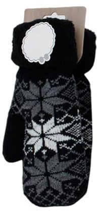 HomeRelax&Style Damen Fäustlinge mit Teddy Futter » Winterhandschuhe gefüttert » Soft Teddy Handschuhe » Strickhandschuhe Norweger Stern Farbe Schwarz