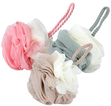 Itingy Exfoliating Shower Puffs for Women & Men – Spa-Like Mesh Bath Sponge, Bath Scrunchie Two-Tone Spliced Eco-Friendly & Skin-Safe, 50g Body Loofah Soft & Durable Portable for Travel - 3 Pack