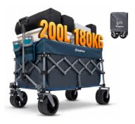 KingCamp 200L Festivalvagn på hjul, tålig campingvagn med 180 kg kapacitet, 17,8 cm All Terrain breda hjul strandvagn för sand, liten vagn på hjul för fiske, shopping, trädgård, hundpicknick