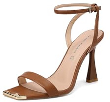 QUEEN HELENA Sandali Donna con Punta Squadrata Tacco Alto Cinturino alla Caviglia K4518 (Marrone, Sistema Taglie Calzature EU, Adulto, Donna, Numero, Media, 37)