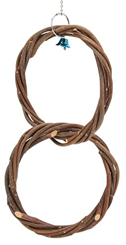 Columpio Doble de Madera de Manzano para Pericos, Juguete Seguro, Doble Anillo para Aves Pequeñas y Medianas - Diseño con Campanas, Espacio Amplio para Varios Pájaros, Fácil