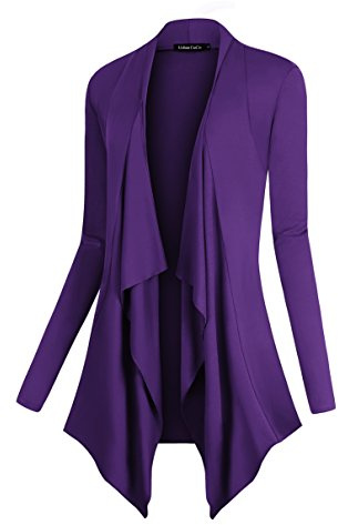 Urban CoCo Women's Drape Front Open Cardigan Long Sleeve Irregular Hem (M, Purple)