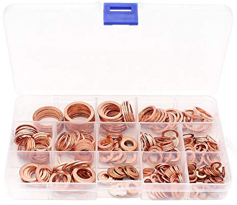 Yuhtech 300 Stück Kupfer flache Scheibe Unterlegscheiben flache Dichtring Sortiment Kit für Schrauben Verbindungselemente
