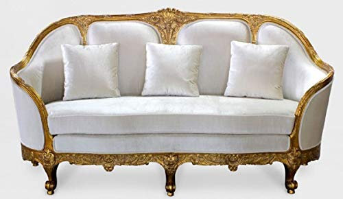 Casa Padrino Luxus Barock Wohnzimmer Sofa Weiß/Gold - Edles Handgefertigtes Antik Stil Sofa - Barock Wohnzimmer Möbel