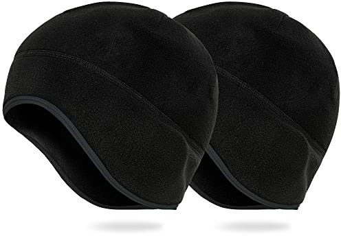Arcweg Hiver Thermique Crâne Cap Cyclisme Course Bonnet Chapeaux sous Casques Polaire Cycle Chapeaux Couvre Oreilles pour Adultes Hommes et Femmes Sports Équitation Ski Escalade Noir+Noir