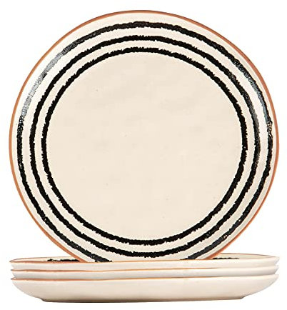 Nicola Spring Stoneware Side Plates - Striped Rim - Pack of 4 - Ceramic Dining Tableware Patterned Plates Dishwasher & Microwave Safe Small Plates Crockery for Starters, Sides, Mains, Desserts