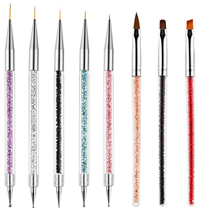 AUERVO 8PCS Nail Art Brushes, Nail Art Pens for Dotting Painting Tools Drawing Nails Brush Pen with Glitter Handle for DIY Nail Art Design