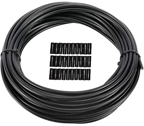 YaeMarine 5mm X 50ft Bicycle/Bike Lined Brake Cable Housing with 30Pcs Cable End Caps, Black