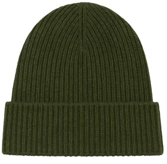 CLASSE77 Berretto in Maglia al 100% in Lana con Risvolto - Cappello a Coste 1X1 - Made in Italy - Prodotto Artigianale - Uomo/Donna (Verde Militare)