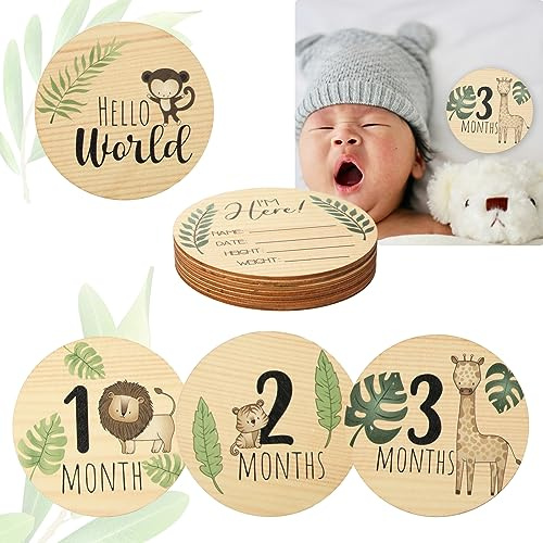 LUTER 7uds.Tarjetas de Hitos Bebe, Redondas de Cartel de Bienvenida de Madera para Recién Nacido Tarjetas de Bebe.para Accesorios de Fotos Carteles de Anuncio de Nacimiento Impreso a Doble Cara