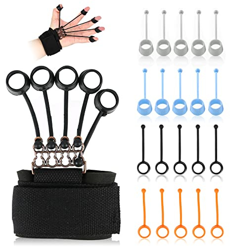 4-pack fingertränare med armband, (20 lb, 40 lb, 60 lb, 75 pund) 4-i-1 fingerförlängare handgreppförstärkare med motståndsband, gitarrfingertränare, handgreppstränare