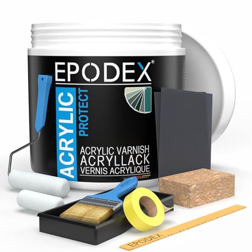 EPODEX ACRYLIC PROTECT+ mit Zubehör, Wetterschutzfarbe, Flexible Holzfarbe Innen & Außen, Zaunfarbe, Gartenhausfarbe & mehr, Wetterfest, 1kg (8m² bei einmaligem Anstrich) - Moosgrün