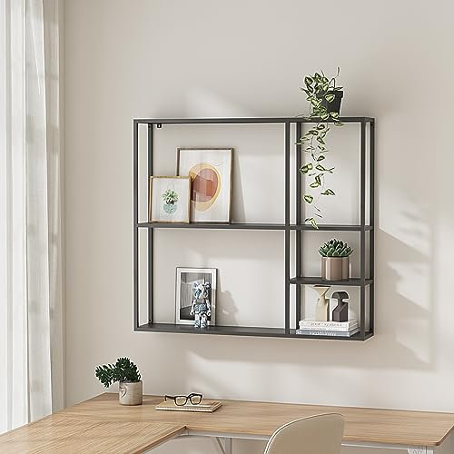 [en.casa] Wandregal Jämijärvi Regal Wandmontage Bücherregal mit 5 Ablagefächern Hängeregal 90 x 100 x 18 cm Schweberegal Stahl Schwarz