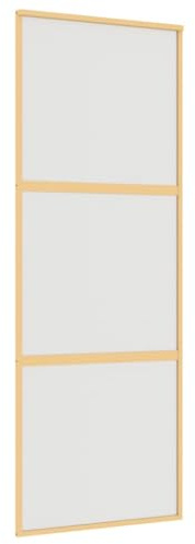 vidaXL Gold Sliding Door with Frosted ESG Glass and Aluminium Frame; Modernist 76x205 cm Design; Lightweight and Easy Slide Function; Contemporary Look for Home or Office