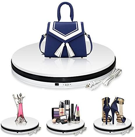 Piatto Girevole Elettrico da 15/25/35/45 Cm, Espositore con Rotazione Automatica Panoramica a 360° per Fotografia, Gioielli, Orologi, Cosmetici, Modelli 3D, Oggetti da Collezione,White-45cm