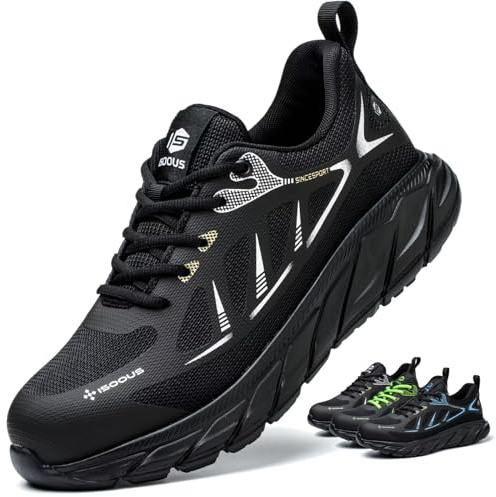 ISOOUS Zapatos de Seguridad Hombre Mujer Calzado de Seguridad Ligero Antideslizante Zapatos de Trabajo Comodo con Punta de Acero Transpirable Negro 41