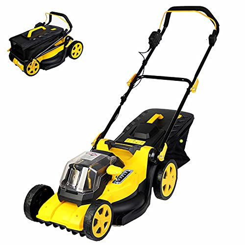 Cortacésped rotativo eléctrico, Ancho de Corte de 40 cm, cortacésped inalámbrico de 40 V con batería y Cargador, Caja de césped de 45 L, cortacésped de Empuje Plegable