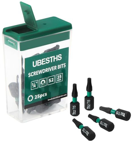 UBESTHS Torx Bit T15, Schraubendreher Bits Set 25 Stück, 1/4 Sechskantschaft, 25mm Länge mit Box