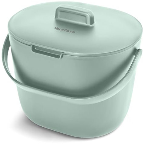 Yourcasa Organic Kitchen Waste Bin, 6 L, Compost Bin with Sieve, Dishwasher Safe, Odour-Proof, Green, Polypropylene (PP)