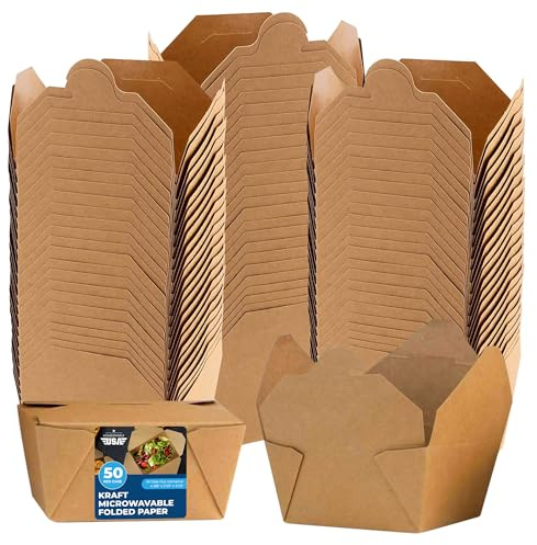 Paper To Go Boxes for Food [50 Pack - 30 Oz], Cardboard Take Out Food Containers Boxes | Kraft Fold Takeout Small Disposable Lunch Box Packaging, Chinese Take Home Away Containers Catering Deliveries