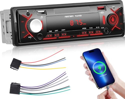 1 Din Autoradio - Bluetooth Autoradio mit FM Radio AUX/TF/USB Disketteneingang Zeitanzeige