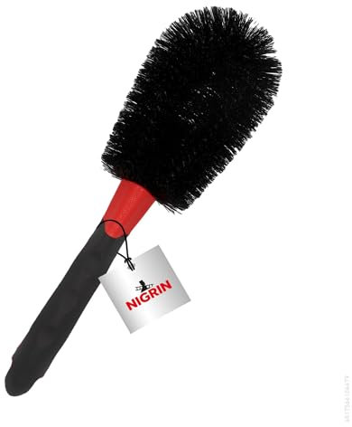 NIGRIN Felgen-Bürste für schonenende und effektive Reinigung bis tief ins Felgenbett, für alle Felgenarten geeignet, ergonomischer und Rutschfester Griff