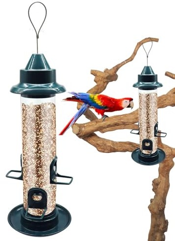Distributore di cibo per uccelli selvatici, dispenser di cibo per uccelli selvatici, 6 porte di alimentazione, design tetto resistente alle intemperie per gli amanti degli animali per passeri,
