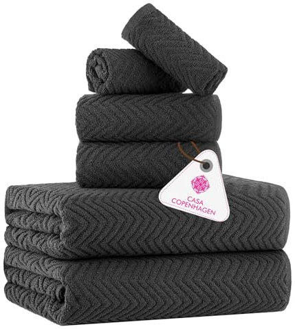 Casa Copenhagen Wave Textured 6-teiliges Handtuch Set - Kieferngrau, 550 g/m², 2 Bade, 2 Hand, 2 Waschlappen Handtüchern Baumwolle Rau und zäh Einsatz Geschenkset für Badezimmer