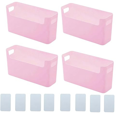 EURXLQ 4 Pezzi Scatola di Immagazzinaggio in Plastica Stretta Cesto di Immagazzinaggio Piccolo Scatole Organizzatore Scatola Cestini di Immagazzinaggio per Cucine Bagni (Rosa, 25x 8 x9.5 cm)