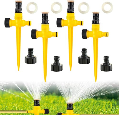 ISparbox 4 Pezzi Irrigatore per Giardino, 360 °Irrigazione Giardino, irrigazione Prato Regolabile, Irrigatore Automatica, Irrigatore Settore irrigatori Prato, per Ortaggi Prato Piante (Giallo)