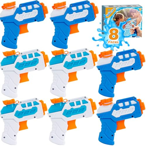 8 PACK Water Pistol for Kids, Small Mini Water Squirt Gun for Summer Pool Garden Beach, Birthday Party Favors Fillers for Boys Girls Outdoor, Training Toy for Dog Cat - Gift Package (Blue/Light Blue)