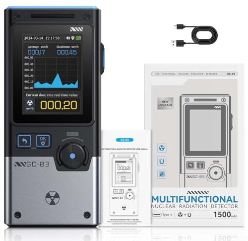 Detector de radiación nuclear GC-03 Contador Geiger Pantalla a color grande 2.4 pulgadas Múltiples tipos de alarma para dispositivo de rayos X (negro)