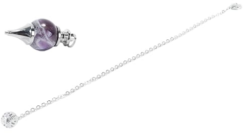 Hoite Pendule en améthyste naturelle, cristal à haute vibration de 4 cm, outil divinatoire avec chaîne de 16 cm, fabriqué à la main