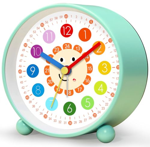 YsyYey Kids Alarm Clock, Silent Non Ticking, Analogue Alarm Clock for Beginners to School, Learning Clock Boys and Girls, Easy to Read, for Children Battery Operated