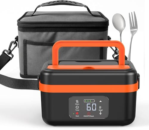 Yiijode Gamelle Chauffante, Lunch Box Chauffante con Riscaldamento Programmabile, 4*4000mAh Batteria Ricaricabile, Timer, Contenitore per Pasti Riscaldante con Divisori Rimovibili, per Viaggi e