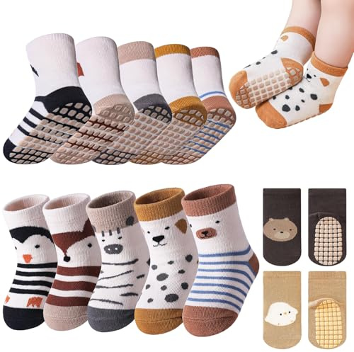 lomdung 7 Pairs of Stopper Socks Children, Baby Toddlers ABS Non-Slip Crawling Socks Baby Cotton Non-Slip Cotton Socks with Animal Motif, for Birth Girls Boys Gift 3-5 Years
