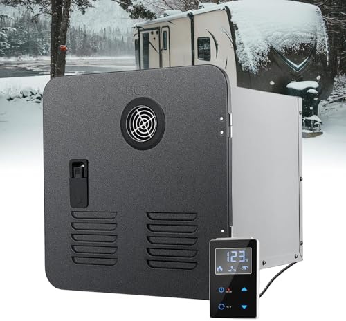 Tanklös varmvattenberedare för husbil, snabbdusch, DC 12V, MAX 3,9 GPM, med 15 x 15 tum svart dörr och fjärrkontroll, perfekt för husbilsägares dagliga användning Black