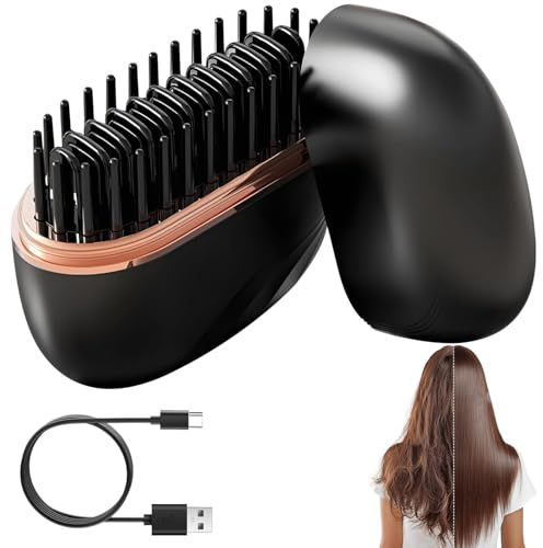 Mini Lisseur À Cheveux – Brosse À Lisser, Mini Lisseur Sans Fil, Petit Lisseur, 3 Réglages Température Chauffe 10s, Lisseur Cheveux pour Lisser, Boucler et Peigner les Cheveux et Barbe (Noir)