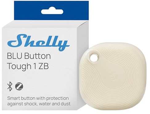 Shelly BLU Button Tough 1 ZB Ivory - Bluetooth & Zigbee Smart Button, IP54, Long Range, Ремоте Цонтрол, Multi-Click Activation, Encryption, Gateway Required, Scene Activation, Beacon Mode