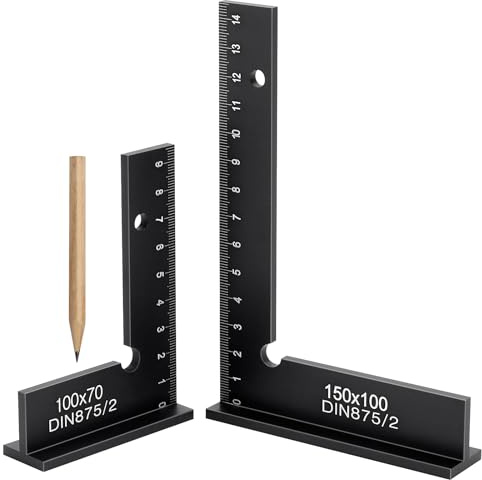 NCTNCX Anschlagwinkel 90° Schlosserwinkel mit Anschlag - 150 x 100 mm und 100 x 70 mm - Zimmermannswinkel mit Messskala für Präzise Arbeiten