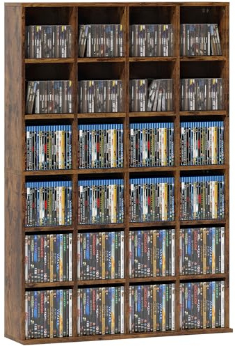 HOMCOM 456 CD/ 336 DVD Storage Unit, Media Storage Shelf, Wooden Display Unit with Adjustable Shelves, 89 x 130.5 cm, Rustic Brown
